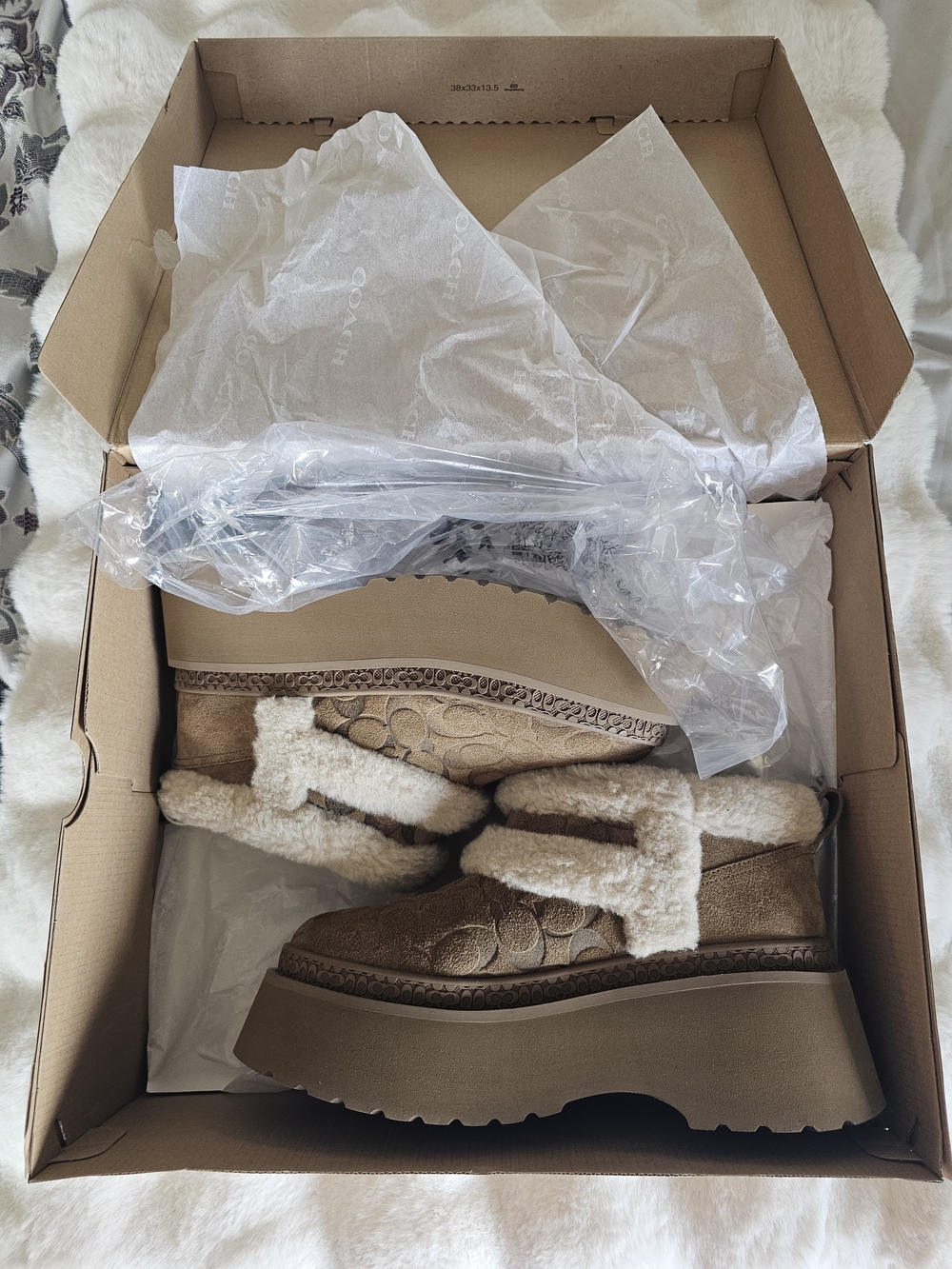 Coach Platform Shearling Trim Boots - Taupe Brand New